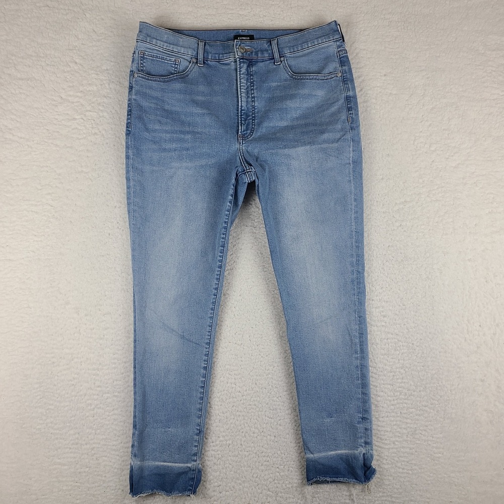 EXPRESS Jeans Womens 14 Blue Skinny High Rise‎ Fray Light Wash Denim